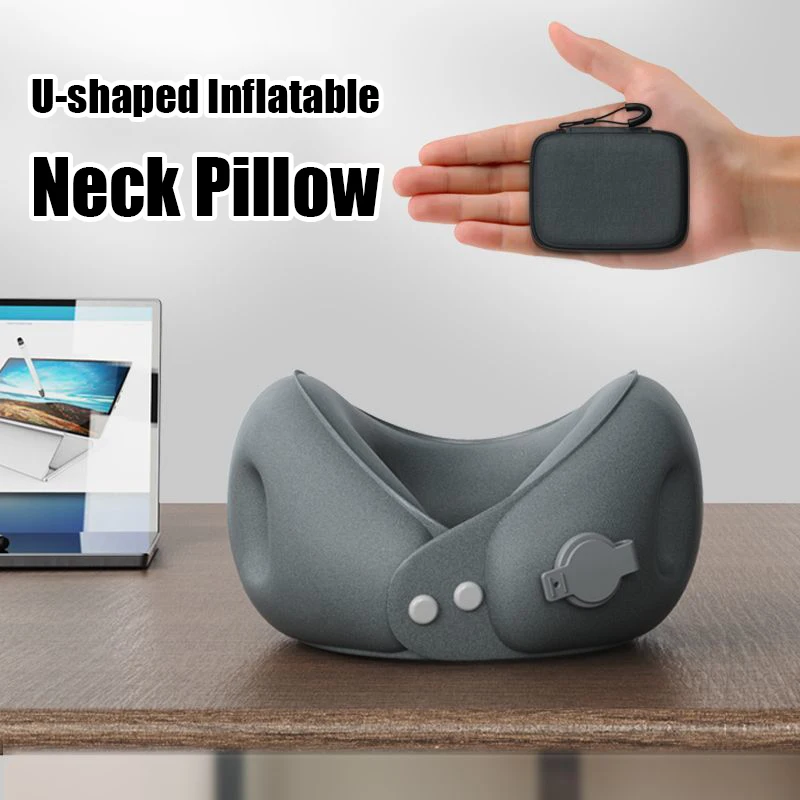 

New Inflatable U-Shaped Travel Pillow For Airplane Car&Train Portable Soft Neck Pillow With Storage Bag Office Sleep Nap Pillows