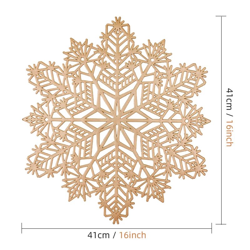 Christmas Snowflake Decoration Table Mat, Bronzing Placemat, Hollow, Heat Resistant Coaster Pads, Hibiscus Flower, Xmas, 38cm