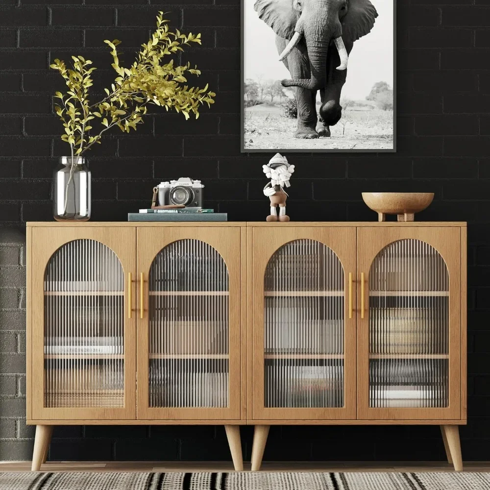 

Storage Cabinet with Acrylic Fluted Glass Doors, 59.1" Floor Storage Cabinet, Modern Buffet Sideboard Storage Cabinet