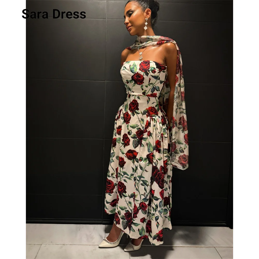 Sara Custom Flower Tube Top A Line Sleeveless Dresses 2026 Luxury Prom Dress 2026 Woman Curved Elegant Party Dresses Evening New
