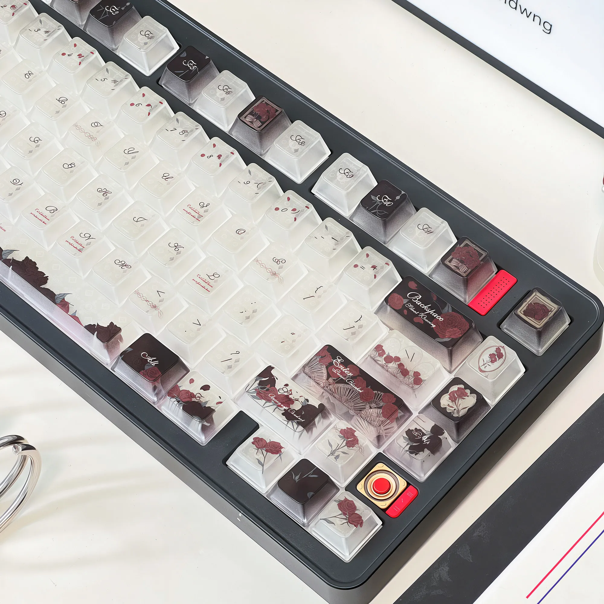MAIMOOO Red and Black Aesthetic Keycap Cherry Profile PC Frosted Transparent Gothic Style Dark Rose Mechanical Keyboard Keycaps