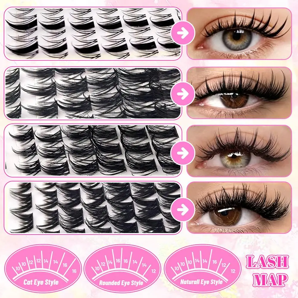 10-16mm Manga Lash Clusters 30D 40D 80D Fluffy Upper Lower Lash Clusters Kit D-Curl Eyelash Extensions False Eyelashes Makeup