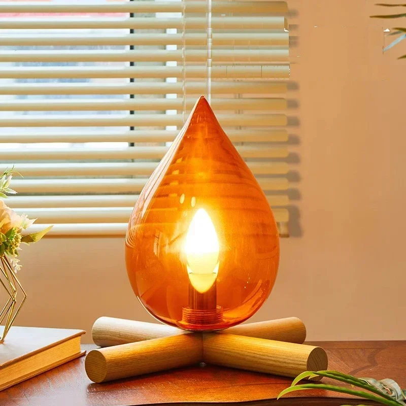 

Flame Candle Lamp Wireless Charging Night Light Wood Glass Flame Modeling Decorative Lamps