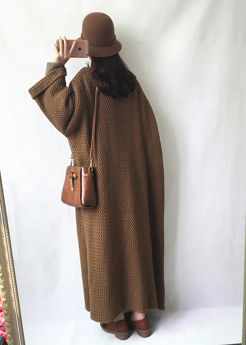 Women Sweater Coat Women\'s Long Sweater Coat Loose Fit Knitting Cardigan Outwear for Spring Autumn Solid Color Ankle Length Open