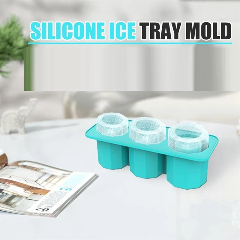 AA50-Ice Square Tray For Stanley Cups, Silicone Ice Square Molds With Lid For Making 3 Hollow Cylinder Ice Cube