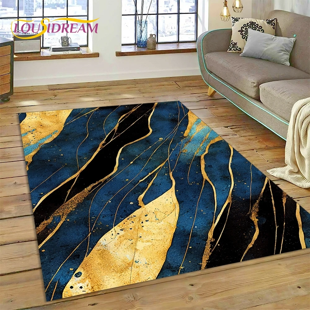 3D Luxurious Marble Colorful Gold Color Carpet Rug for Home Living Room Bedroom Sofa Doormat Decor,Area Rug Non-slip Floor Mat