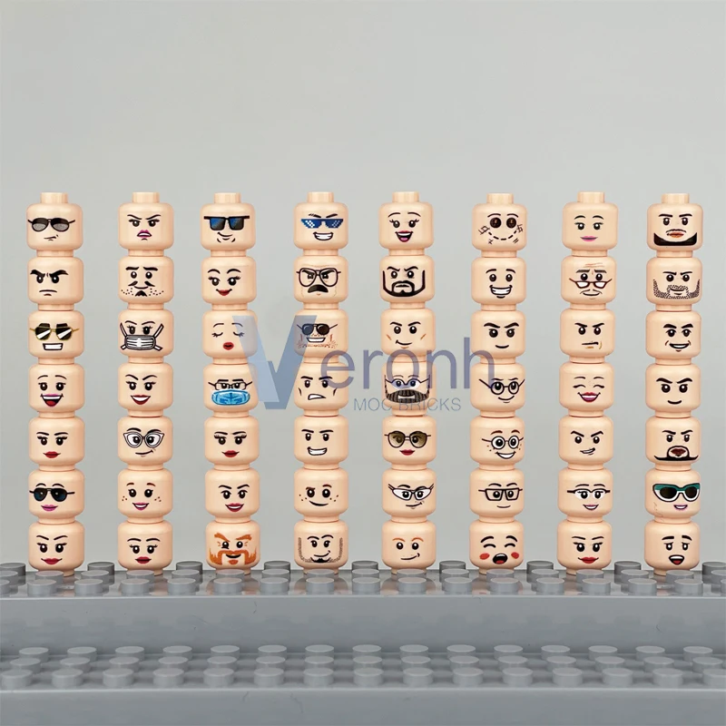 56 Pcs/Set Figures Face Expression Building Blocks Parts DIY Creative  Prints Mini Dolls Head MOC Bricks Accessory Toys Kid Gift