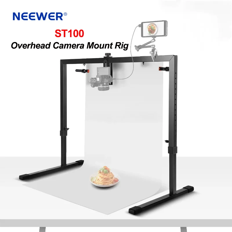 

NEEWER ST100 Overhead Camera Mount Rig for Top Down Shots, Tabletop Mount Stand Multi Device Platform for Flat Lay Photography