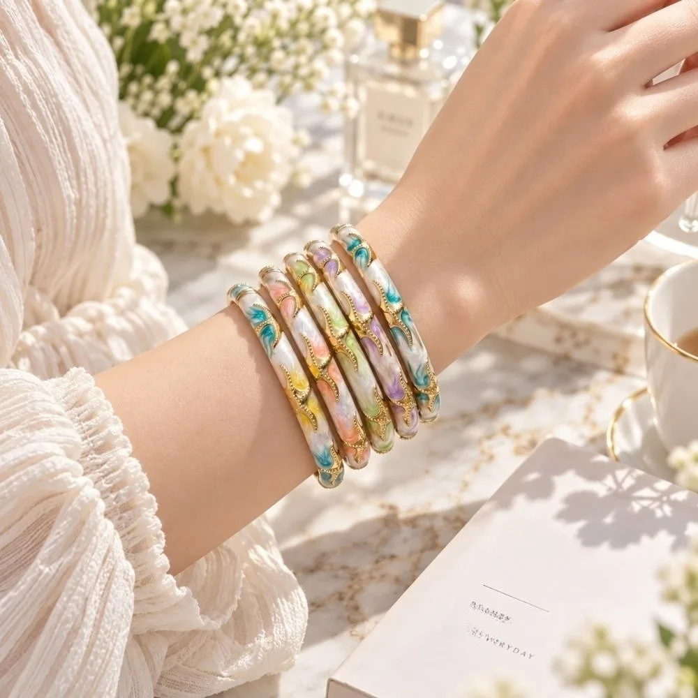 Starfish Vintage Cloisonne Bangle Classic Ethnic Style Enamel Flower Bangle Colorful Chinese Traditional Women's Hand Bracelet