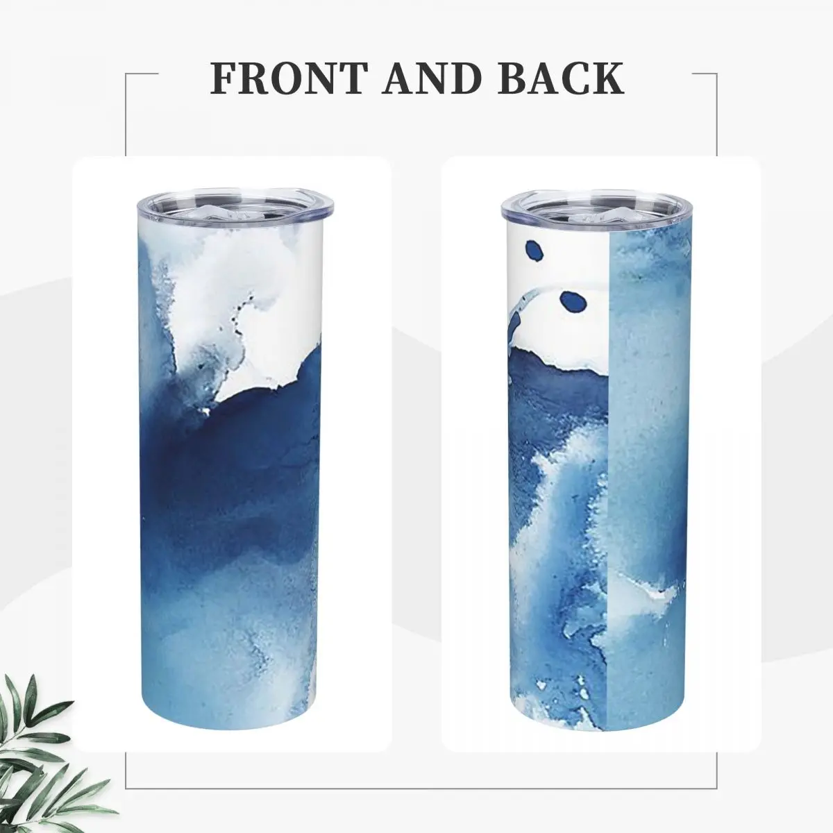 Indigo Blue Sea, Abstract Ink Painting Stainless Steel Tumbler Vacuum Insulated Mug Thermal Cold Cups Straw With Lid 20oz