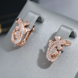 Wbmqda Personalized Lizard Shape Drop Earrings For Women 585 Rose Gold Color Full Zircon Setting Luxury Fashion Animal Jewelry