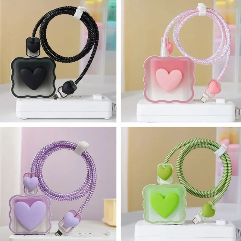 Cute Heart Shaped Charger Protector Cover for Apple 18W 20W Silicone Anti Break Scratch Proof Charger Cover Sleeve for iPhone 16