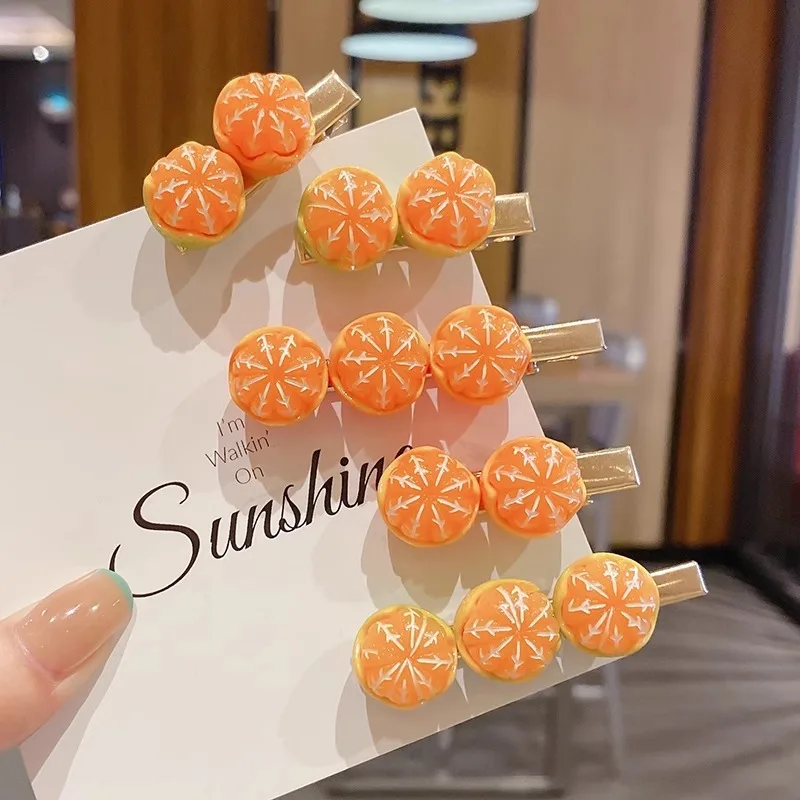 Funny simulation Orange Hair Clips Cute Hairpins Girls Kids Barrette Fruit Cartoon Creativity Hairpin Headband Hair Accessories