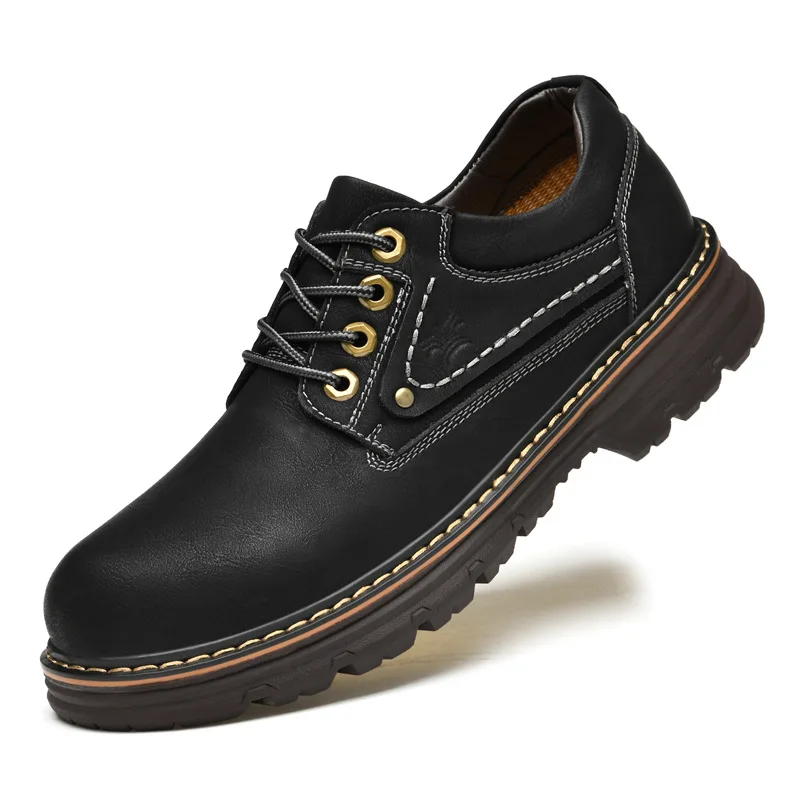 Genuine Leather Cowhide Work Boots Wide Toe Safety Shoes Wear Resistant Non Slip Casual Outdoor Tooling Shoes for Men