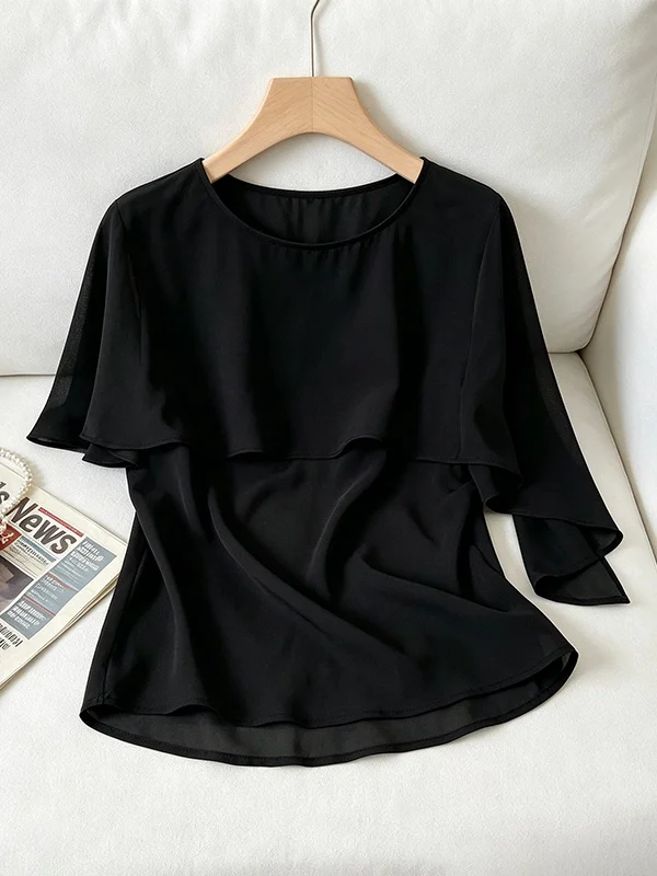 

plus Size Women's Summer 2026 Korean Style Loose Meat Covering Draping Shoulder Shirt Pure Color Slimming Sleeveless Blouse