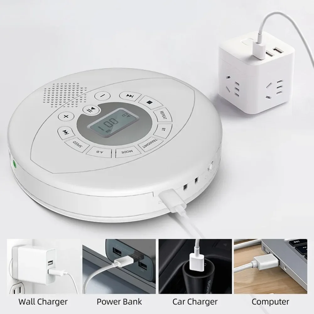 Portable CD U Disk Player Bluetooth Speaker Learning Machine Loop Play MP3 Music Walkman Sound AUX Headphone Jack Audio Repeater