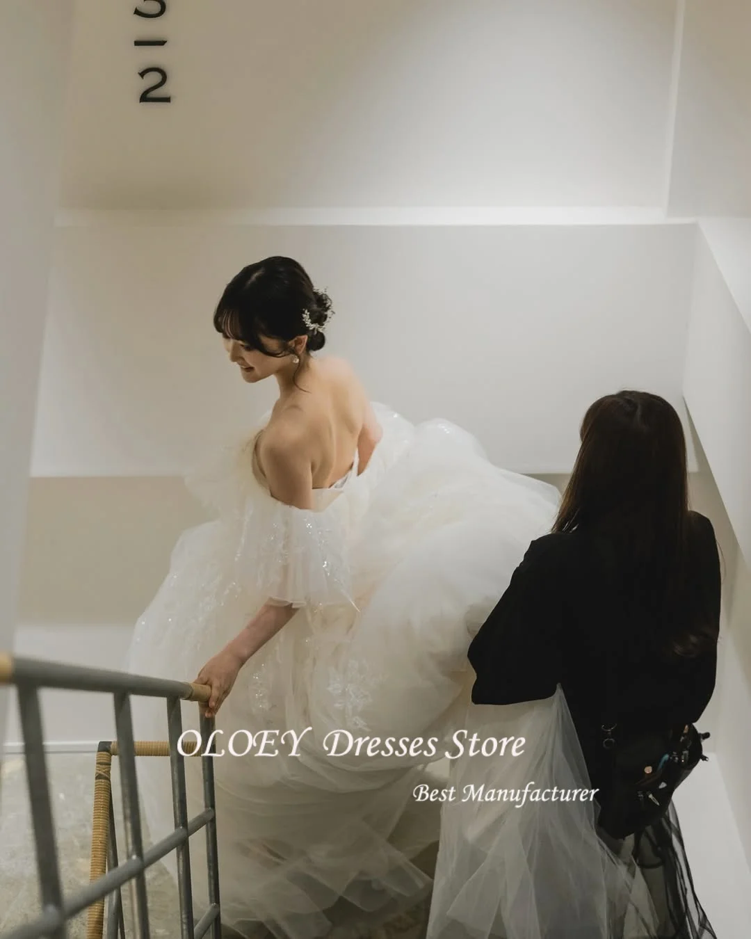 OLOEY Off-shoulder gouden draad Koreaanse trouwjurken Zachte tule Fotoshoot Elegante bruidsjurken  ien Sierra Sierra Corset Back Custo