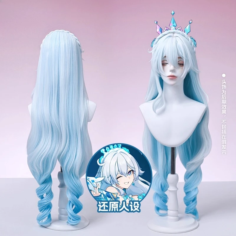 Парик для косплея Honkai Impact 3, Киана, зимнее желание, бело-голубой, темно-синий, синтетические волосы с градиентом для Хэллоуина и Рождества
