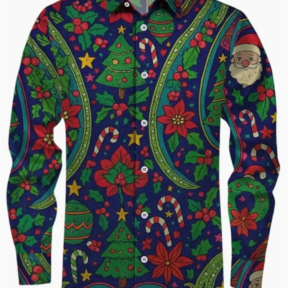 قميص رجالي إبداعي بنمط ندفة الثلج بأكمام طويلة وحفلات عيد الميلاد ملابس كاجوال مريحة للعطلات للرجال