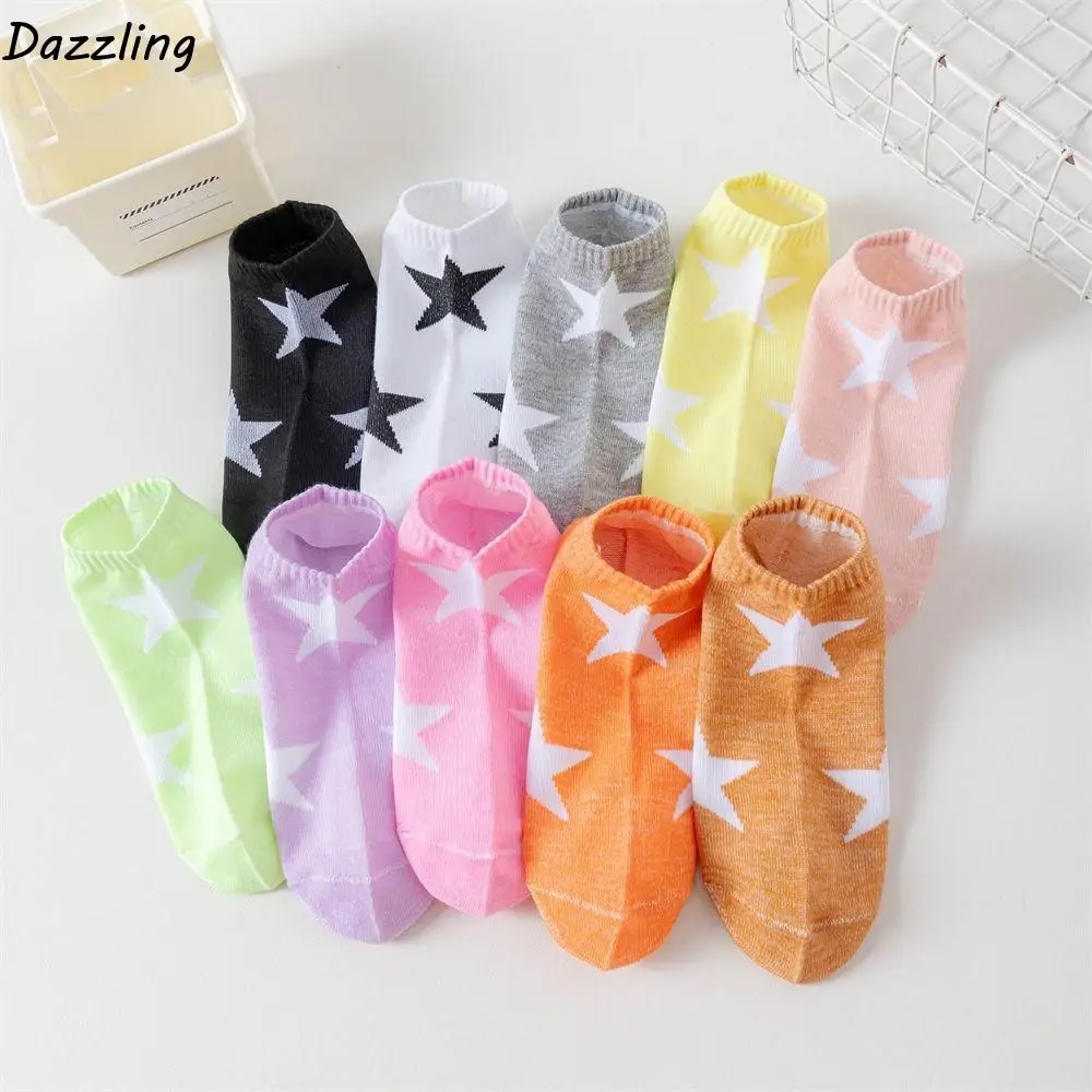 

10Pairs Fashion Summer Y2K Star Short Socks Cotton Breathable Boat Socks Hosiery Elastic Invisible Socks Summer