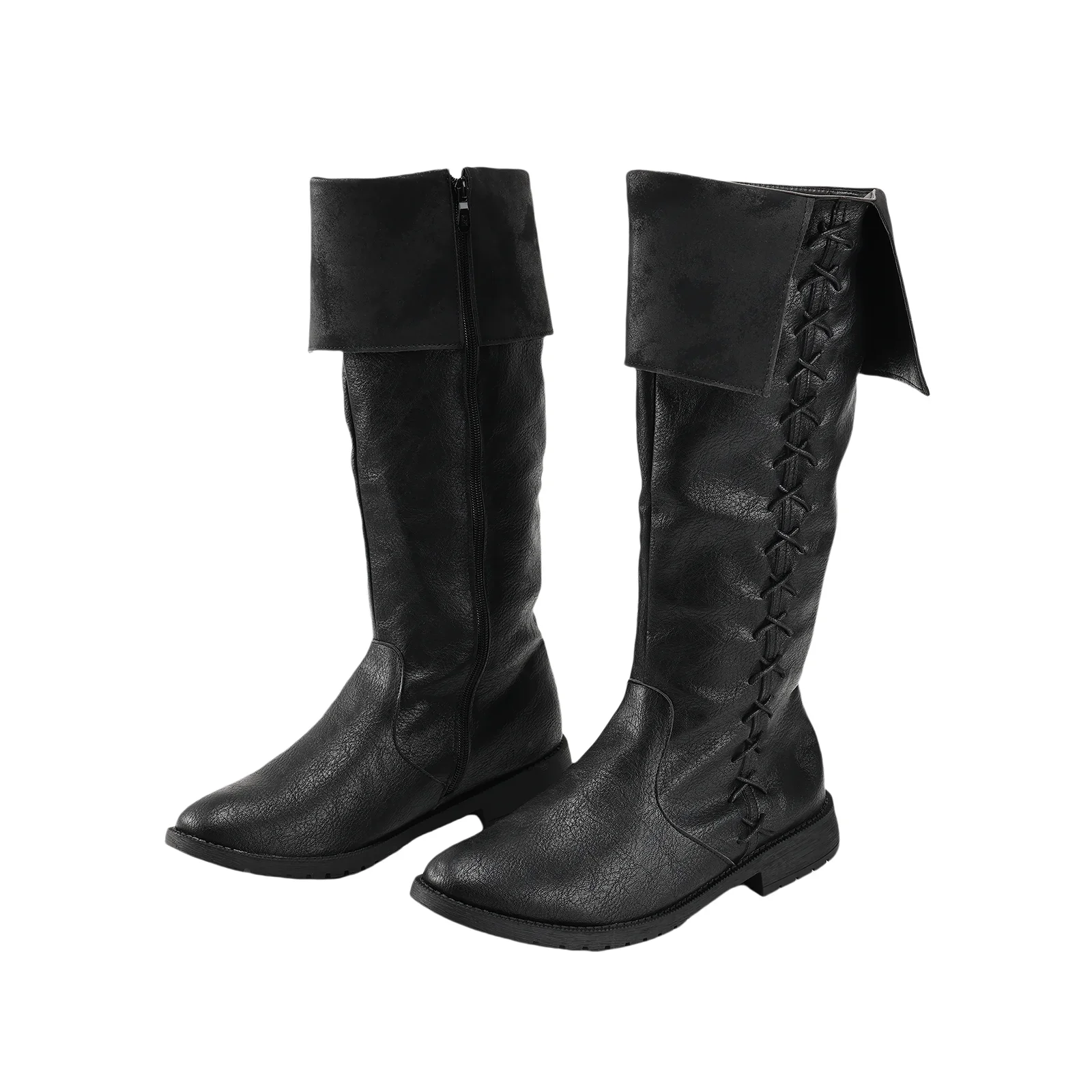 Botas medievales para hombre, botas de pirata renacentistas, botas hasta la rodilla de caballero, botas de cuero con cremallera de guerrero vikingo, zapatos de Cosplay para Halloween