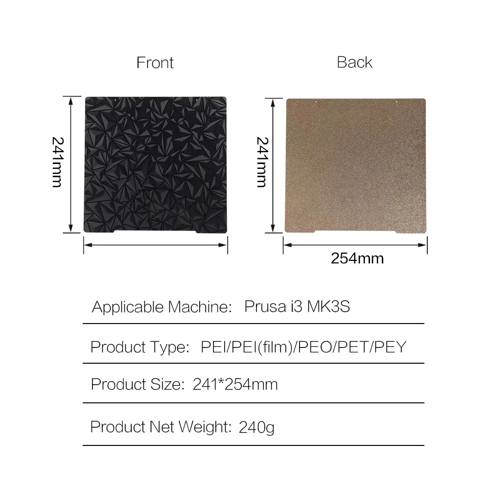 3D Printer PEI Build Plate Double Sided PET PEO PEY Smooth Spring Steel Sheet Heatbed For Prusaa i3 MK2.5S Mk3 MK3S 241mm*254mm