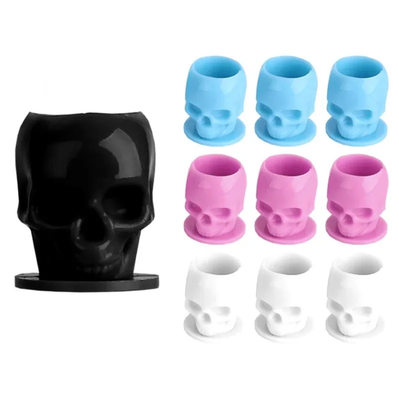 

200pcs New Skull Tattoo Ink Cups With Base Plastic Holder Pigment Cups Disposable Permanent Makeup for Artists Tattoo Accessory