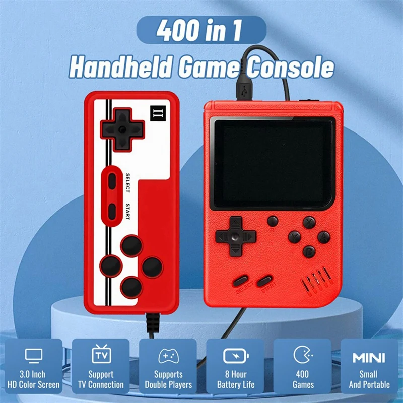 400-In-1 Video Game Console Retro Mini Game Plyer 3.0 Inch Color Pocket TV Game Console Dual Handheld Gamer Player Durable White