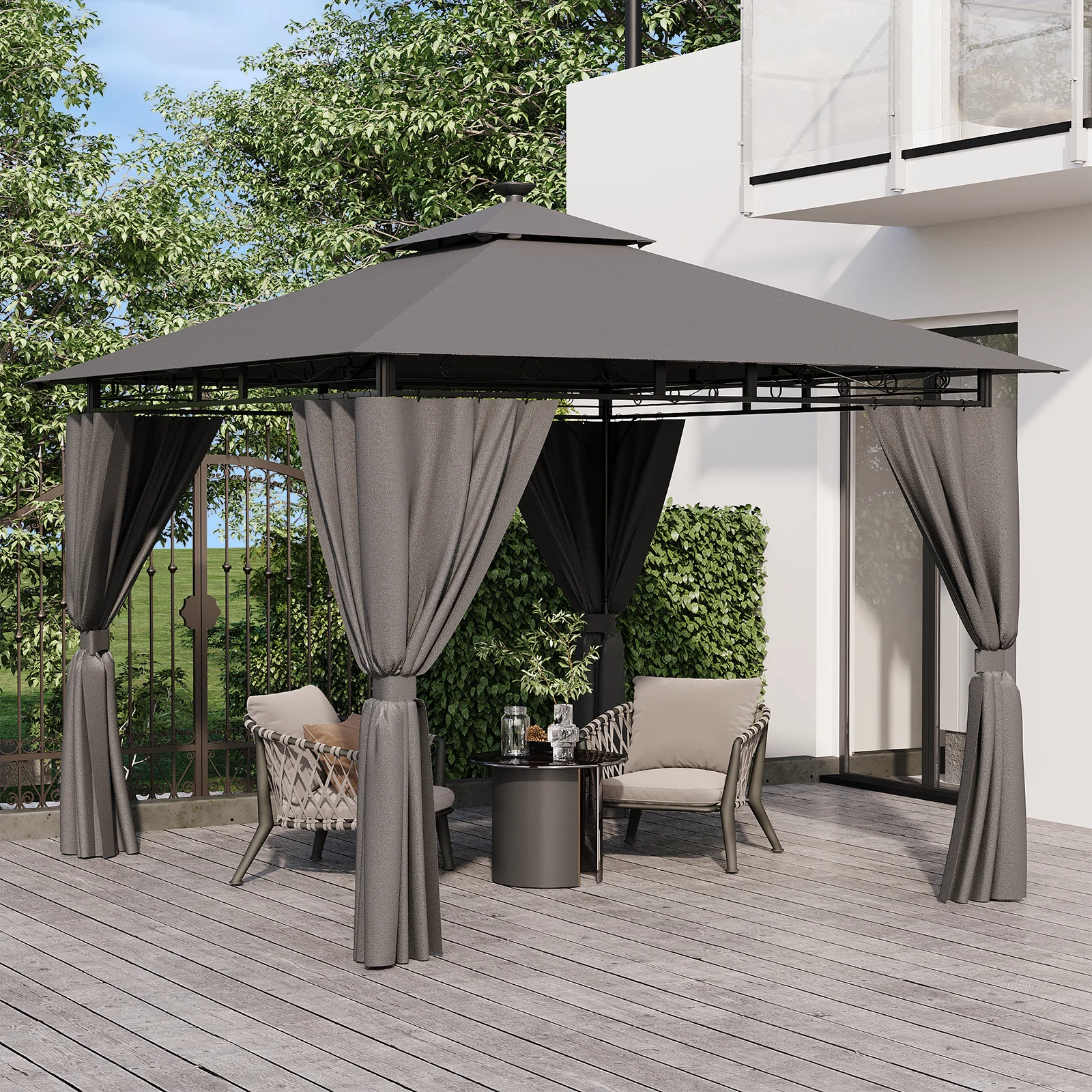 Devoko 3x3m Buiten LED Licht Paviljoen Waterdicht Zonbestendig Dubbel Dak Tuin Overkapping