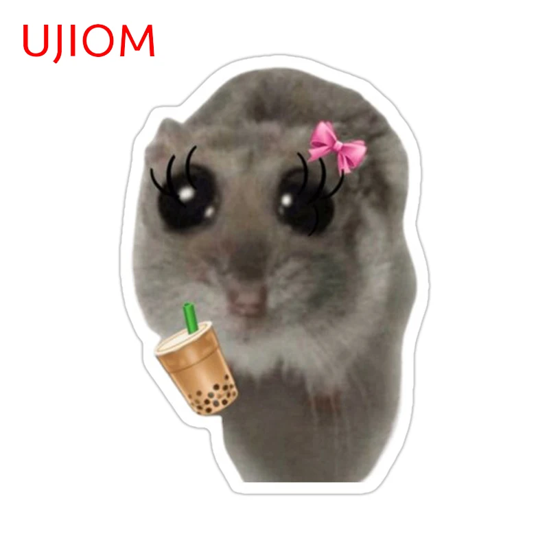 UJIOM Chibi Boba Hamster Wall Stickers Lovely Cartoon Smart Home Decals Sunscreen PVC Bathroom Accessorie Refrigerator Decor
