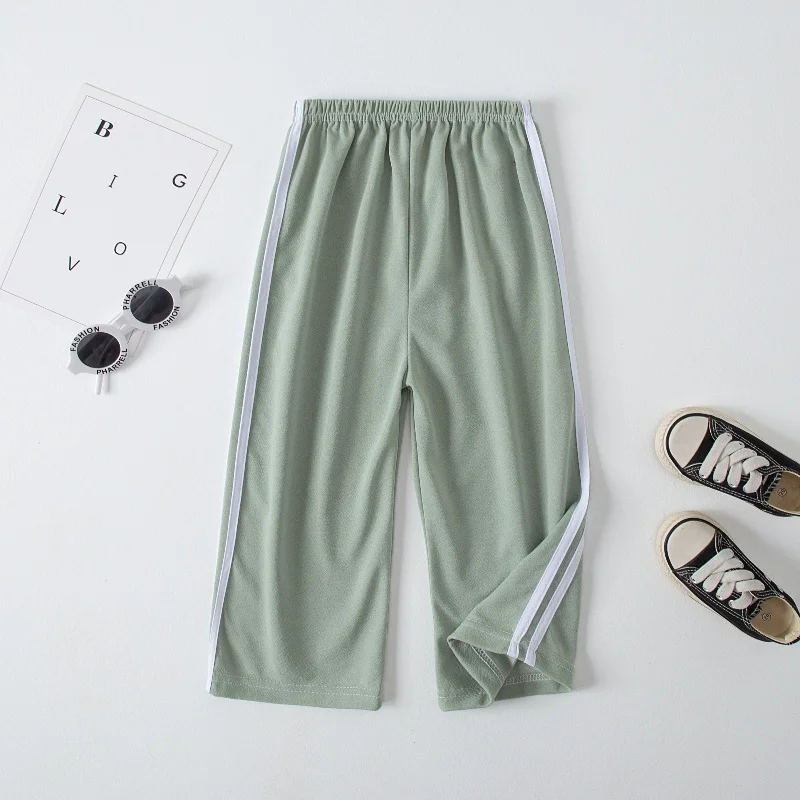 Summer CHILDREN\'S Green Wide-leg Pants Boys and Girls Leisure Sports Pants Elastic Waist Pants