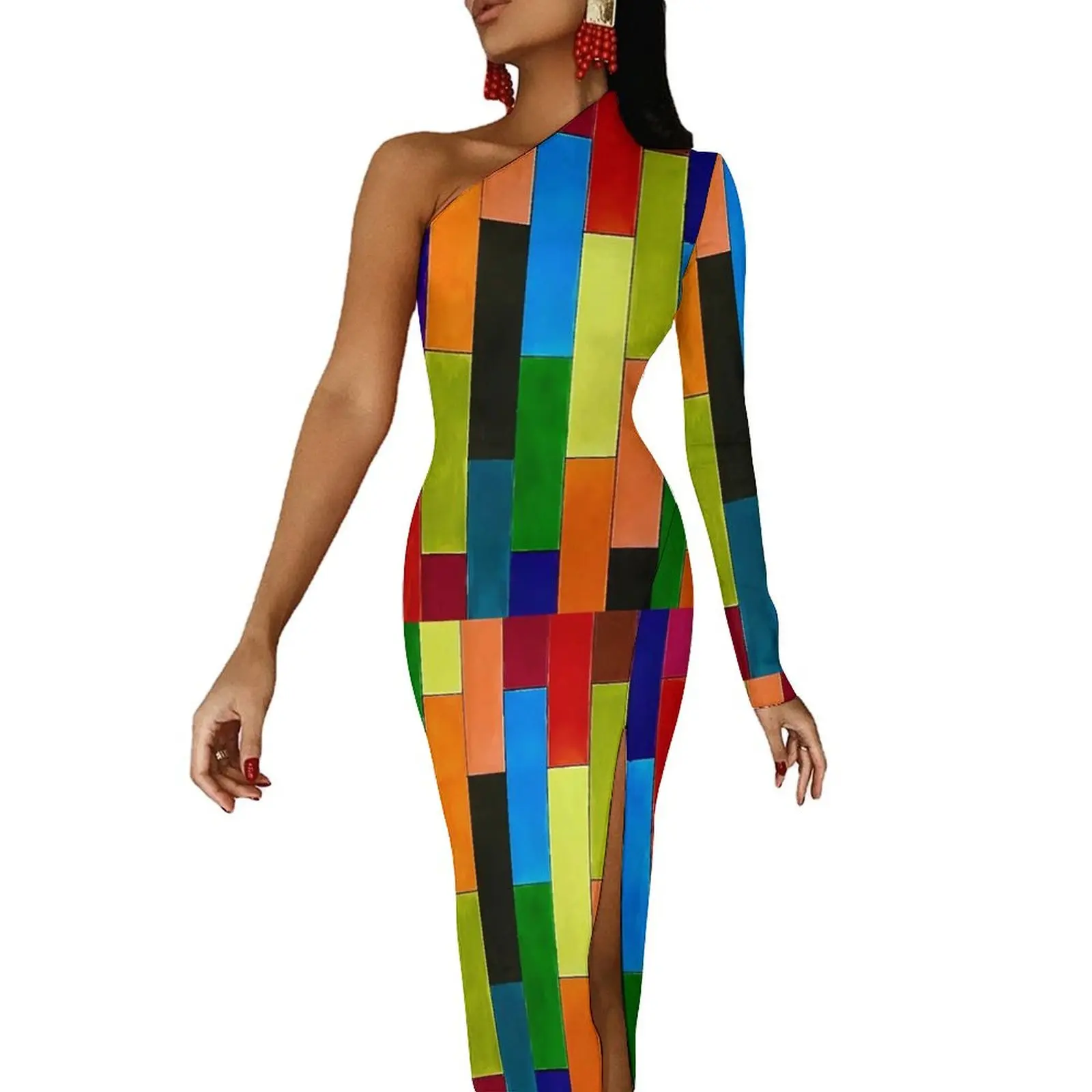 

Платье-макси с длинным рукавом, зеленое, красное, желтое