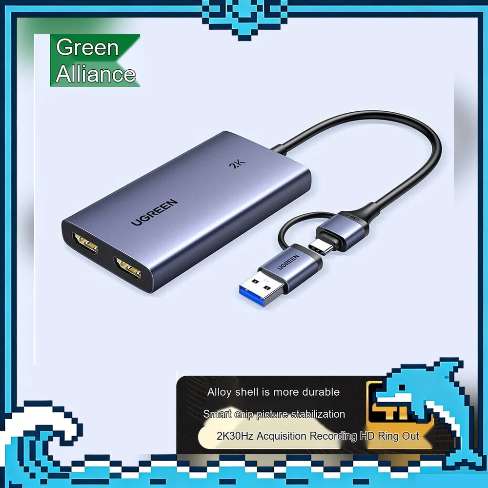 UGREEN 25773 CM726 HDMI Video Capture Card 2K 30Hz Recording 4K 30Hz Loop Out USB Live Streaming Adapter