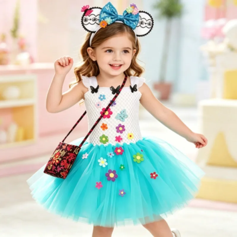 

Kids Princess Dress with Butterfly and Floral Print, Girls Birthday Party Gown, Performance Costume for Halloween and Christmas