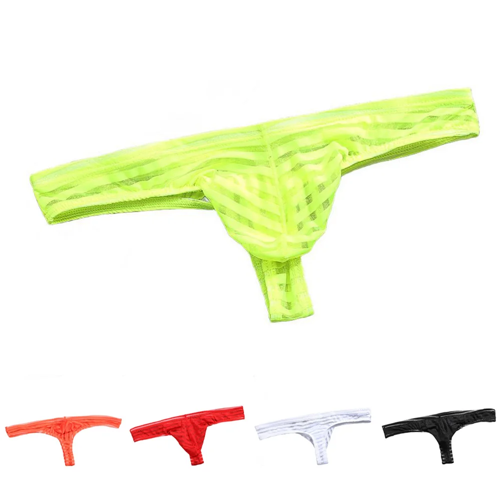 

See Through Sexy Men G-String T-back Thong Fashion Casual Striped Mesh Breathable U Convex Pouch Underwear