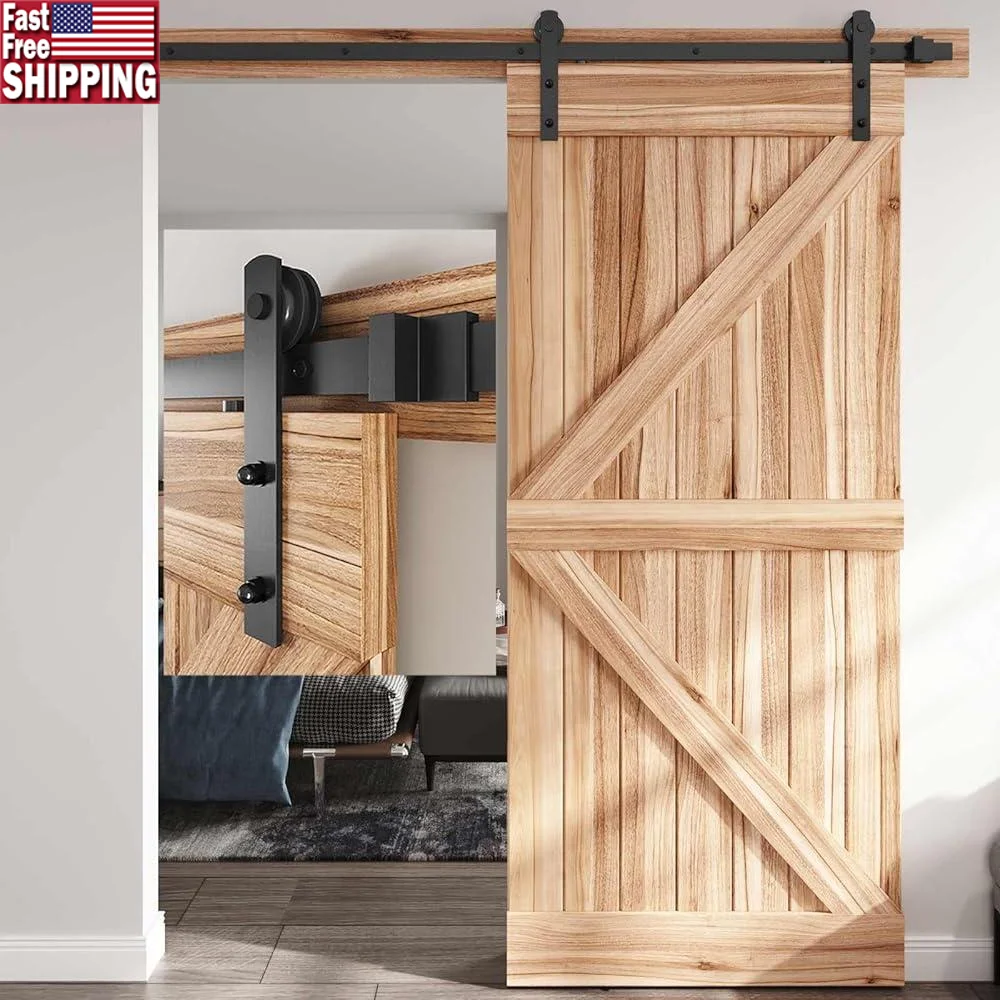 

Heavy Duty Sliding Barn Door Hardware Track Kit Smooth Sliding Quiet Easy Install Solid Steel Components Aisle Garage Home