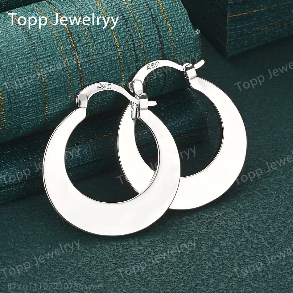 925 Sterling Silver 25mm Flat Large Hoop Earrings for Women - Stylish and Charming Wedding Gift Jewelry