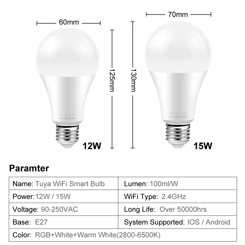 AVATTO Tuya WiFi Smart E27 Smart Dimmable Bulb RGBCW 100-240V 15W LED Light,Smart Life App Control Support Alexa Google Home