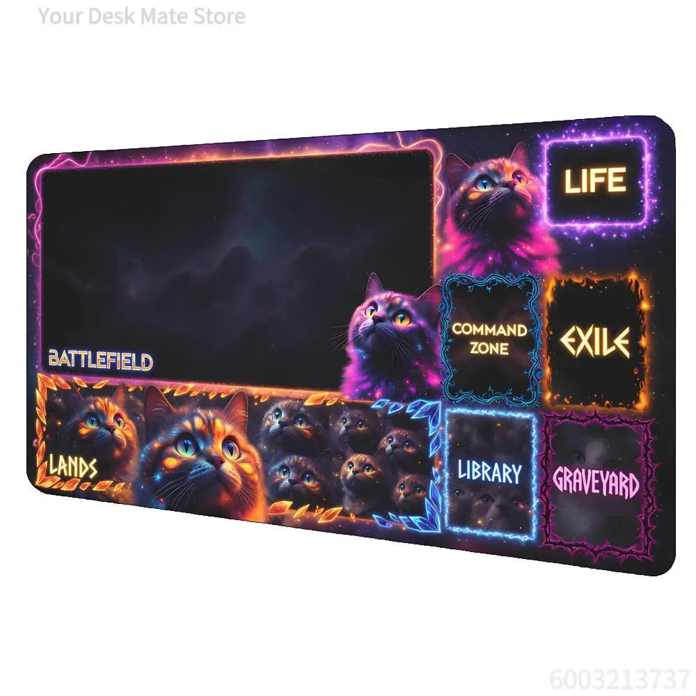 Neon Starlight Spirit Cat Game Playmat, Durable Rubber   Mouse Pad, Friendly‑Desk Mat for  TCG Card Party Games