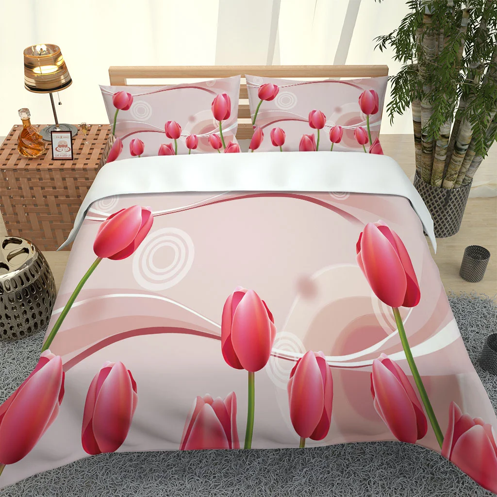 HUANZHUANG Duvet Cover Double Soft Microfiber Bedding Set For Girls Kids Teens Boys 3D Red Flower Ideas Print Size Duvet Quilt