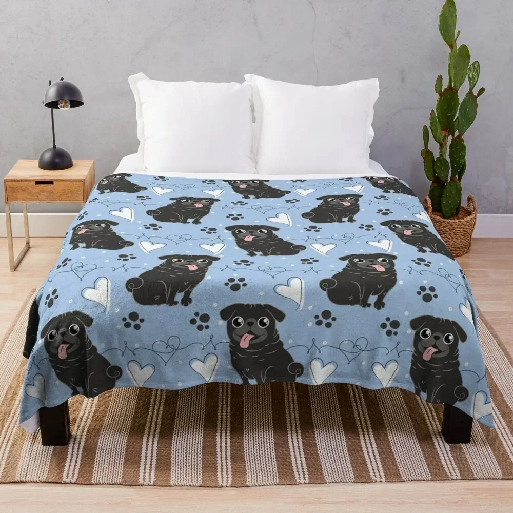 

LOVE Black Pug Throw Blanket No Pilling Soft Warm Blanket for Bed