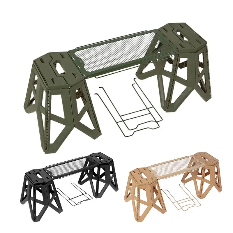Folding Mesh Table Stool Side Hanging Table For Camping Picnic Table With Folding Stool Can Be Connected To Table Storage Rack