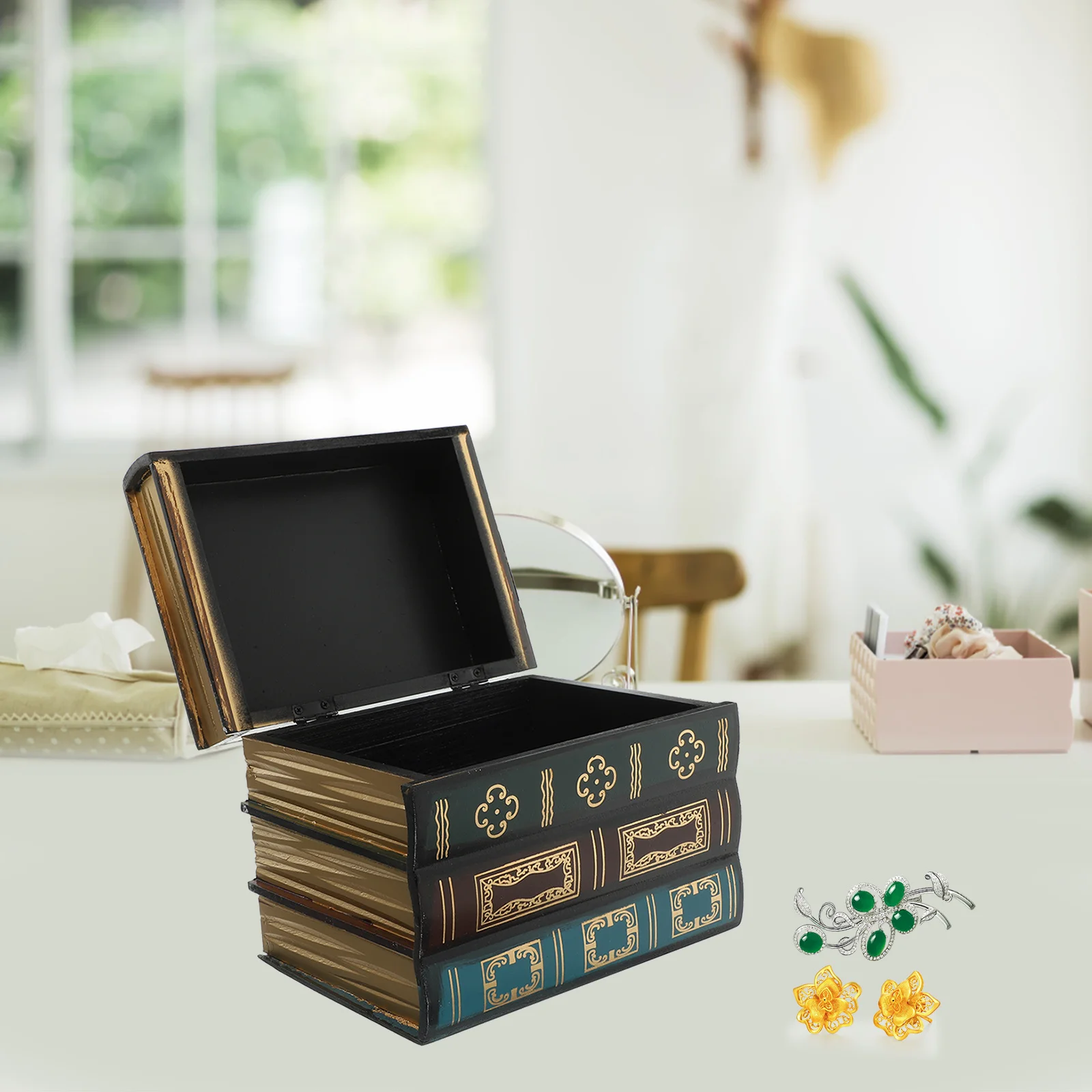 1pc Key Storage Box Book Shape Organizer Vintage Jewelry Case Desktop Storage For Home Office Stationery Coin Earring Holder