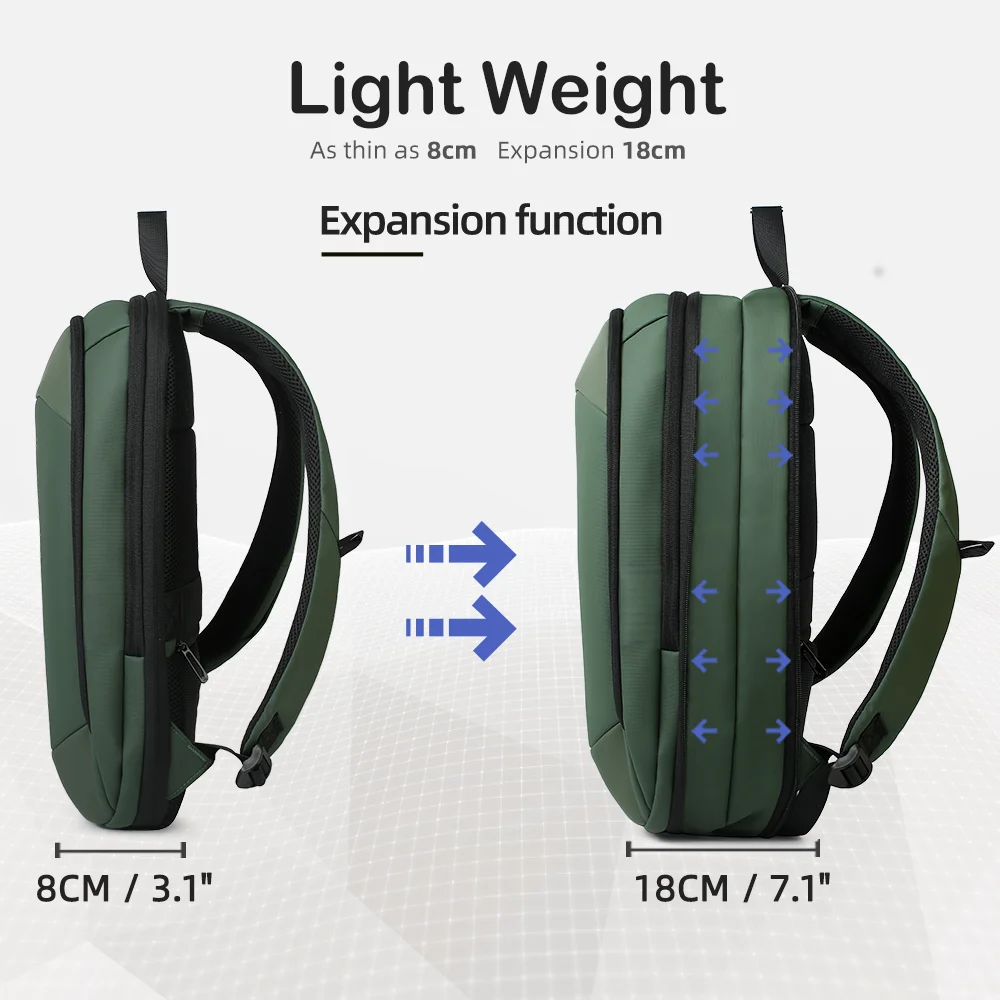 Heroic Knight Expandable Men Business Backpack Slim 15.6" Laptop Backpack Waterproof Work Commute Bag Large Capacity Travel Pack