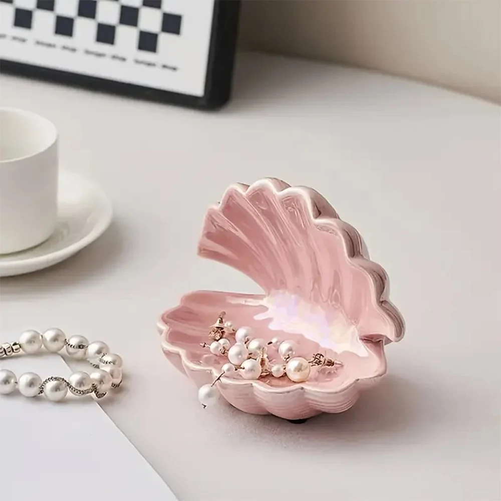 Mini Ceramic Shell Jewelry Storage Tray Jewelry Necklace Display Ornament Desktop Jewelry Storage Box Birthday Gift for Friends