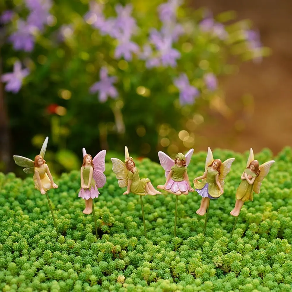 

6 шт., набор плафонов из смолы, цветов и феи, милые креативные миниатюрные фигурки, водонепроницаемые мини-садовые скульптуры, подарок