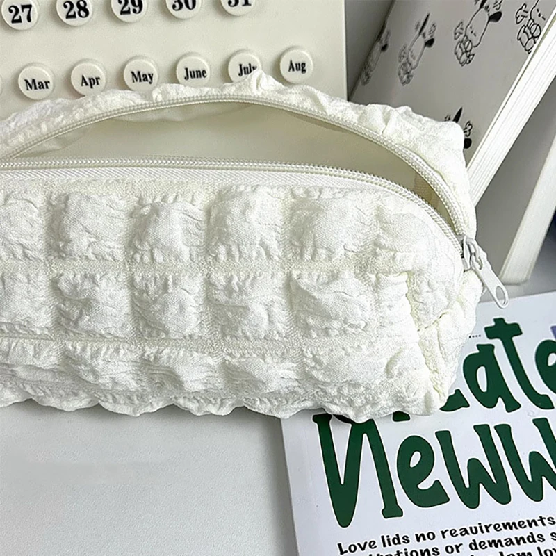 Solid Color Large Capacity Cosmetic Pouch Creative Pillow Shape Pencil Case Girls School Stationery Bag