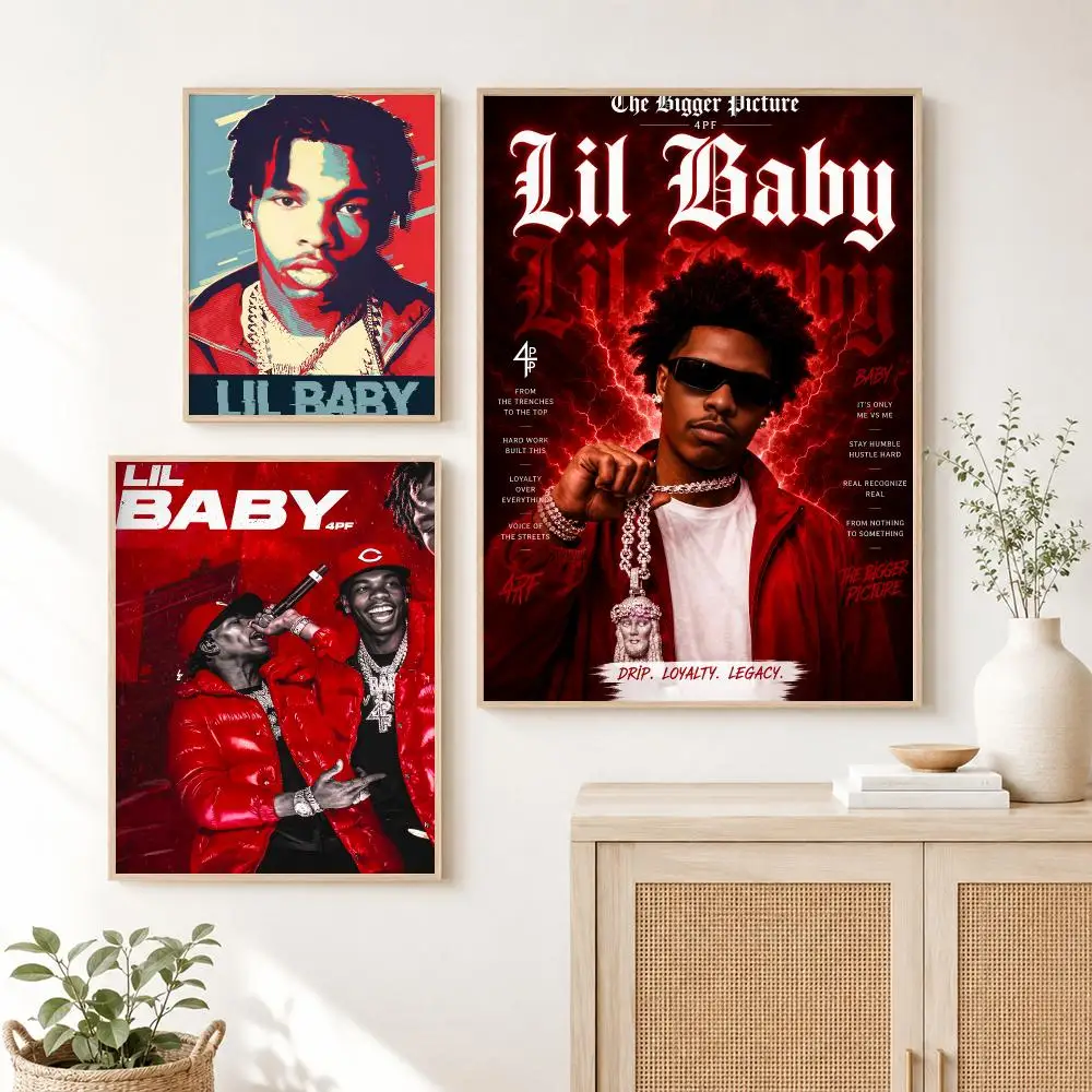 Pop Singer L-Lil Baby Rapper Poster Self Adhesive Wall Art Decor for Bedroom Living Room Office Home Decor Gift