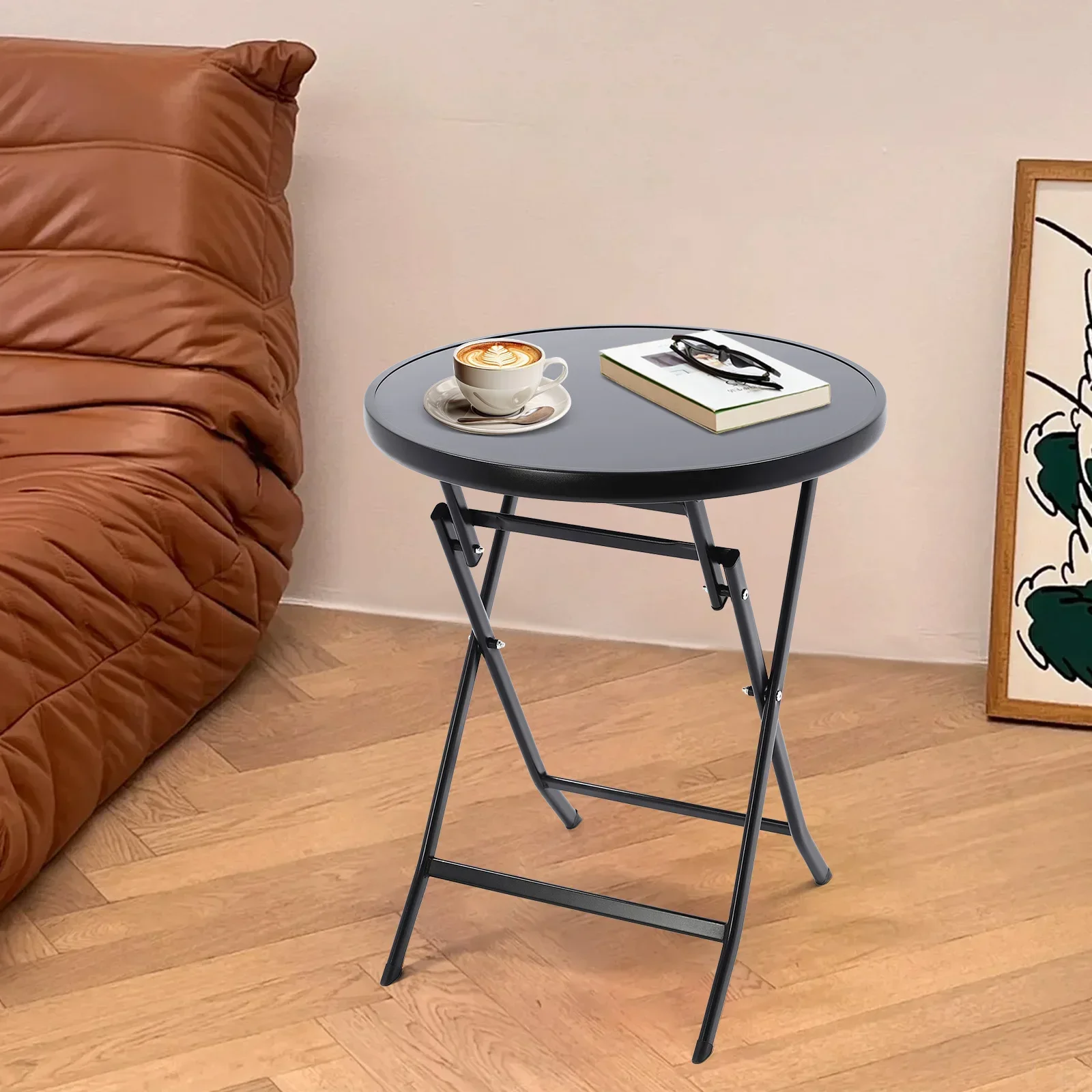 Mesa de centro plegable redonda de 60 cm, capacidad de 120 kg - Mesa auxiliar portátil para interiores y exteriores para patio, jardín, balcón, sala de estar