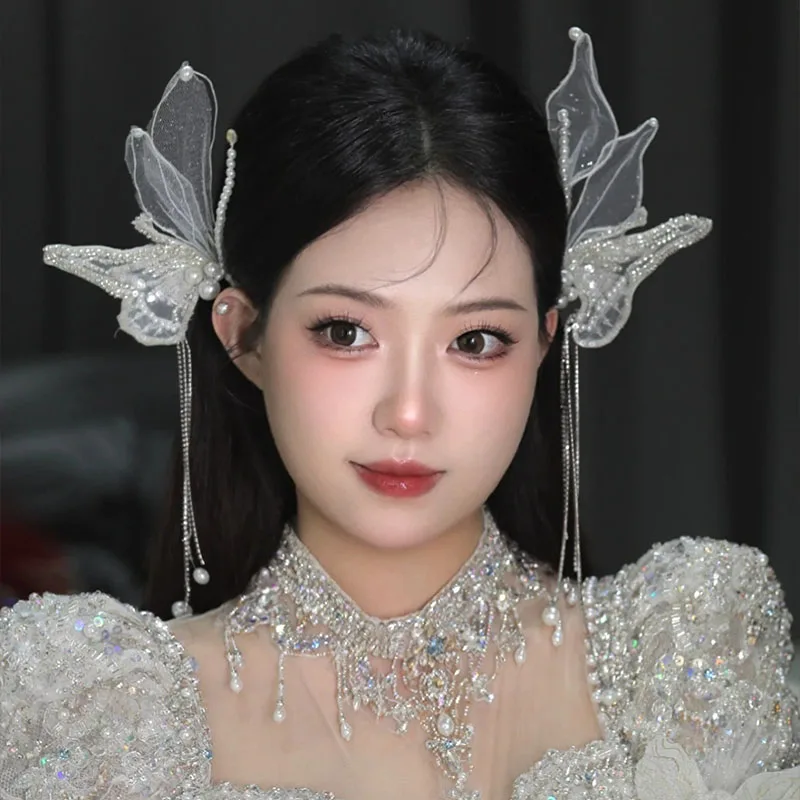 

Новая заколка для волос в виде хрустальных крыльев бабочки, женский аксессуар для фотосессий в старинном стиле, головной убор, заколка для девочек